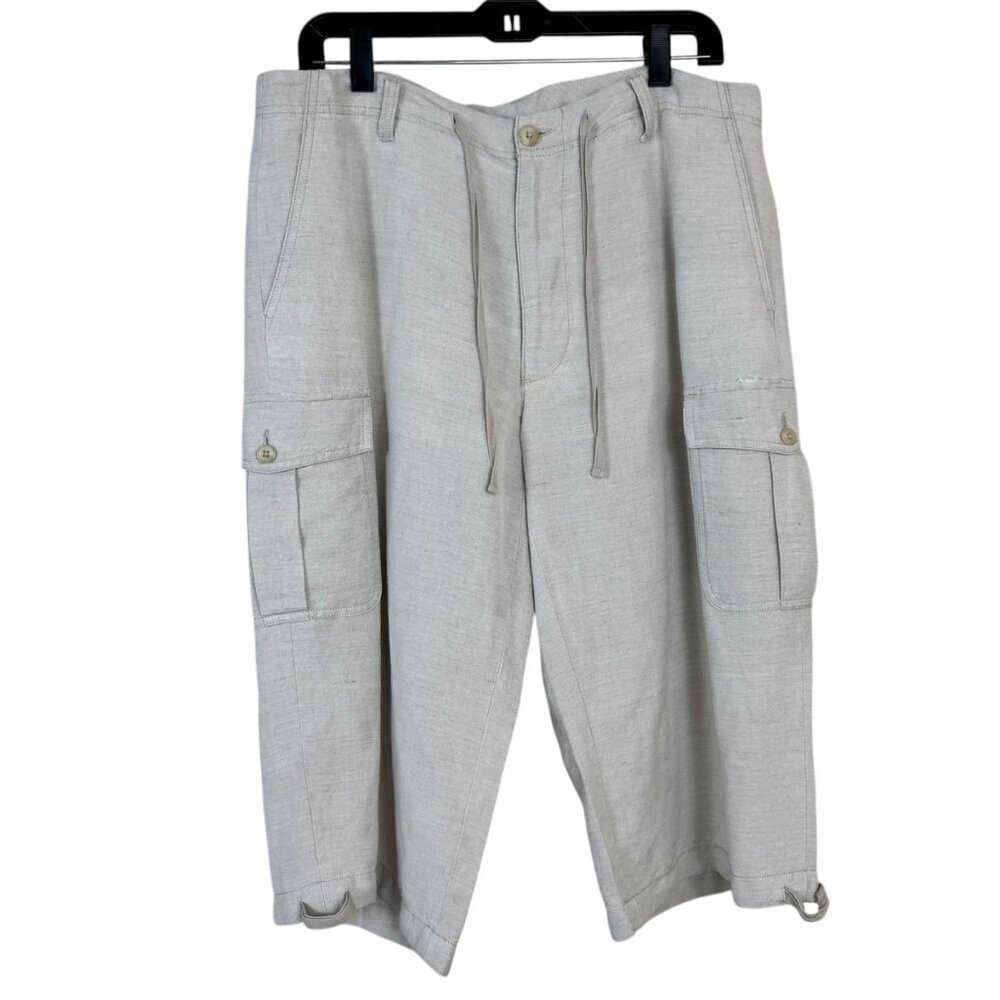 Cubavera Beige Linen Blend Cropped Cargo Pants Natural Women's 36 (XL) Casual